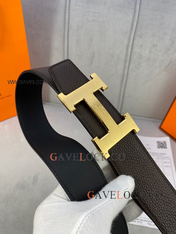 Clone Hermes Reversible Leather Strap Gold H Men Belt
